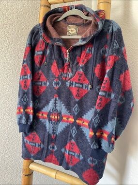 Vintage Express Southwestern Tribal Geometric Pattern Fleece Hoodie🏜️